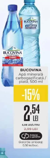 BUCOVINA Apă minerală carbogazificată / plată 500 ml