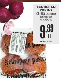 EUROPEAN PASTRY Chiflă burger Brioche, 4 x 60 g