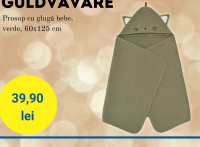 GULDVÄVARE Prosop cu glugă bebe, verde, 60x125 cm