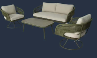 Set mobilier terasa GIZA, perne incluse, sticla si ratan, 4 piese, bej/kaki