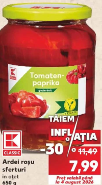 K-Classic Ardei roşu sferturi în oţet 650 g