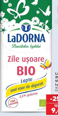 LADORNA ZILE UȘOARE BIO Lapte bio 3,5% grăsime 1l