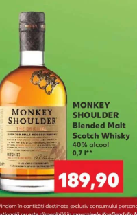 MONKEY SHOULDER Blended Malt Scotch Whisky 40% alcool 0.7 l