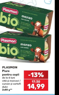Plasmon Bio Piure pentru copii de la 6 luni vită și morcovi / curcan și cartofi dulci 2x80 g
