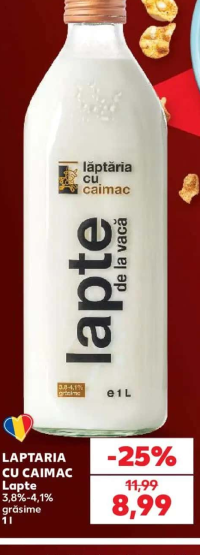 LAPTARIA CU CAIMAC Lapte 3,8%-4,1% grăsime 1 l