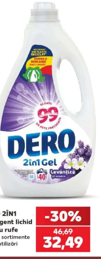Dero 2în1 Detergent lichid pentru rufe diverse sortimente 40 de utilizări 2 l