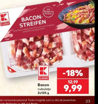 K-CLASSIC Bacon cubulețe 2x125 g