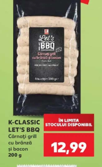 K-Classic Let's BBQ Cârnați grill cu brânză și bacon 8 buc 200 g