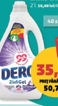 Dero 2in1 Detergent Lichid Lavandă 2 l