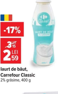 Carrefour Classic Iaurt de băut 2% grăsime 400g