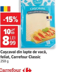 Carrefour Classic Cașcaval din lapte de vacă feliat 250g