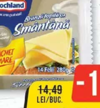 HOCHLAND BRÂNZĂ TOPITĂ CU SMÂNTÂNĂ, FELII, PACHET MARE, 280G