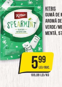 KITBIS GUMĂ DE MESTECAT CU AROMĂ DE PEPENE VERDE/MENTĂ CREAȚĂ/ MENTĂ, 57.4G