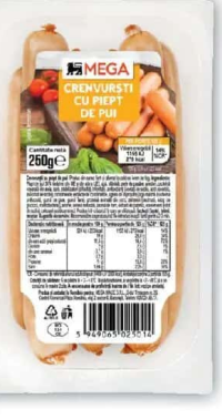 Mega Crenvurști cu piept de pui, 250g
