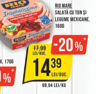 RIO MARE SALATĂ CU TON ȘI LEGUME MEXICANE, 160G