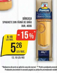 BĂNEASA SPAGHETE DIN FĂINĂ DE GRÂU DUR, 400G