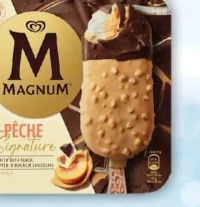 Magnum Înghețată Vegan de vanilie, cu glazură de ciocolată și migdale, 3x90ml / Înghețată piersică,
