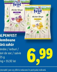 ALPENFEST Bomboane fără zahăr lămâie / ierburi / flori de soc / salvie 125 g