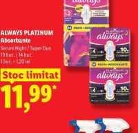 Always Platinum Absorbante Secure Night / Super Duo 10 buc. / 14 buc.