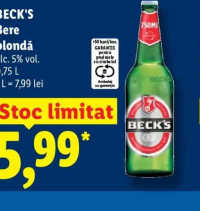 BECK'S Bere blondă 0,75 L