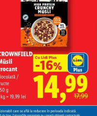 CROWNFIELD Müsli crocant ciocolată / fructe 750 g