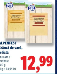 ALPENFEST Brânză de vacă, feliată afumată / semitare 200 g
