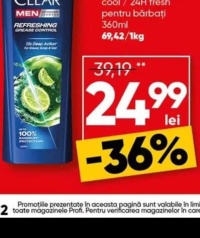 Clear Șampon refreshing / active cool / 24H fresh pentru bărbați 360ml