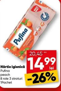 Pufina Hârtie igienică peach 8 role 3 straturi