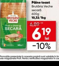 Brutăria Veche Pâine toast secară 600g