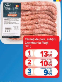 Carrefour la Piață Cârnați de porc, subțiri 500 g
