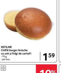 PATILINE Chiflă burger brioche cu unt și fulgi de cartofi - 70 g - per buc.