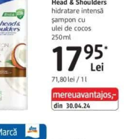 Head & Shoulders hidratare intensă șampon cu ulei de cocos 250 ml