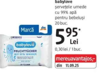 babylove șervețele umede cu 99% apă pentru bebeluși 20 buc.