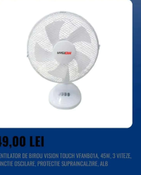 VENTILATOR DE BIROU VISION TOUCH VFANB01A, 45W, 3 VITEZE, FUNCTIE OSCILARE, PROTECTIE SUPRAINCALZIRE