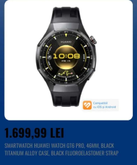 HUAWEI SMARTWATCH HUAWEI WATCH GT6 PRO, 46MM, BLACK TITANIUM ALLOY CASE, BLACK FLUOROELASTOMER STRAP