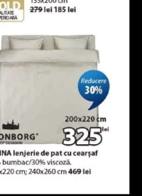 KRONBORG SANNA lenjerie de pat cu cearșaf 70% bumbac/30% viscoză 200x220 cm