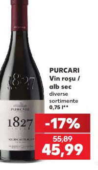 Purcari 1827 Vin roșu / alb sec diverse sortimente 0,75 l