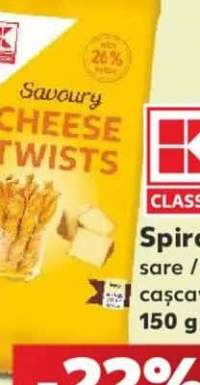 K-Classic Savoury Cheese Twists Spirale cașcaval 150 g