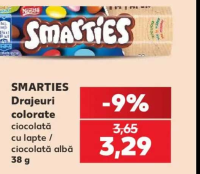 SMARTIES Drajeuri colorate ciocolată cu lapte / ciocolată albă 38 g