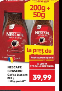 NESCAFE BRASERO Cafea instant 200 g + 50 g gratuit