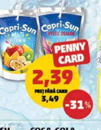 CAPRI SUN BĂUTURĂ RĂCORITOARE CU SUC DE FRUCTE multivitamin/mystic dragon, 200 ml
