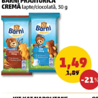 Barni Prăjiturică Cremă lapte/ciocolată, 30 g