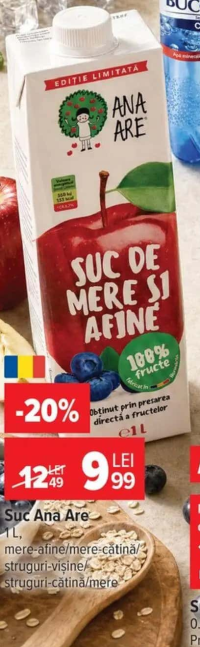 Ana Are Suc mere-afine/mere-cătină/struguri-vișine/struguri-cătină/mere 1 L