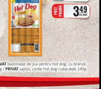 PRIVAT bastonaşe de pui pentru hot dog, cu brânză 140g / PRIVAT sajtos, csirke hot dog rudacskák 140