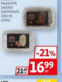 AUCHAN Înghețată diverse sortimente 1000 ml (500g)