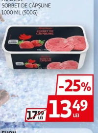 AUCHAN Sorbet de căpșune 1000 ml (500g)