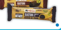 MEGA BATON CU BISCUIȚI, 65G / BATON UMPLUT CU MAGIUN DE PRUNE, 60G