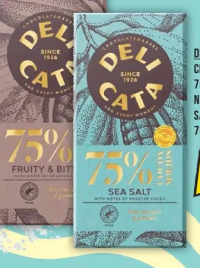 DELICATA CIOCOLATĂ NEAGRĂ, 75% CACAO/CIOCOLATĂ NEAGRĂ CU FULGI DE SARE DE MARE, 75% CACAO, 100G