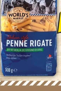 WORLD'S MARKET PASTE PENNE RIGATE, 500G