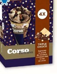 Înghețată la cornet triple choco CORSO Intenso 4x110 ml